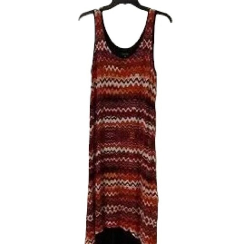 Kensie Chevron High Low Summer Dress Orange Red Pattern Sleeveless Medium